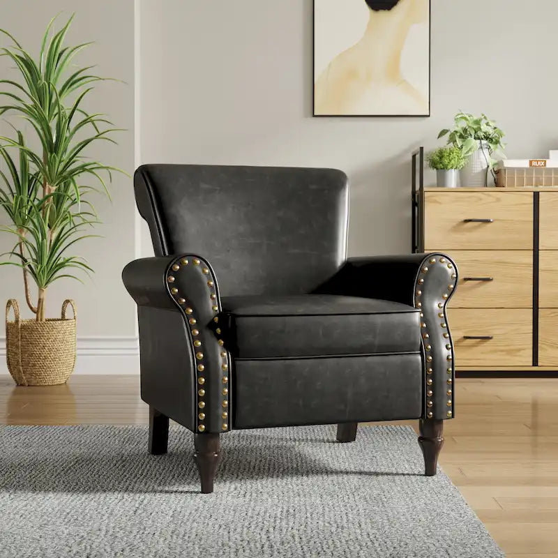 Faux Leather Accent Armchair with Nailhead Trim