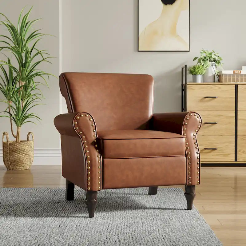 Faux Leather Accent Armchair with Nailhead Trim