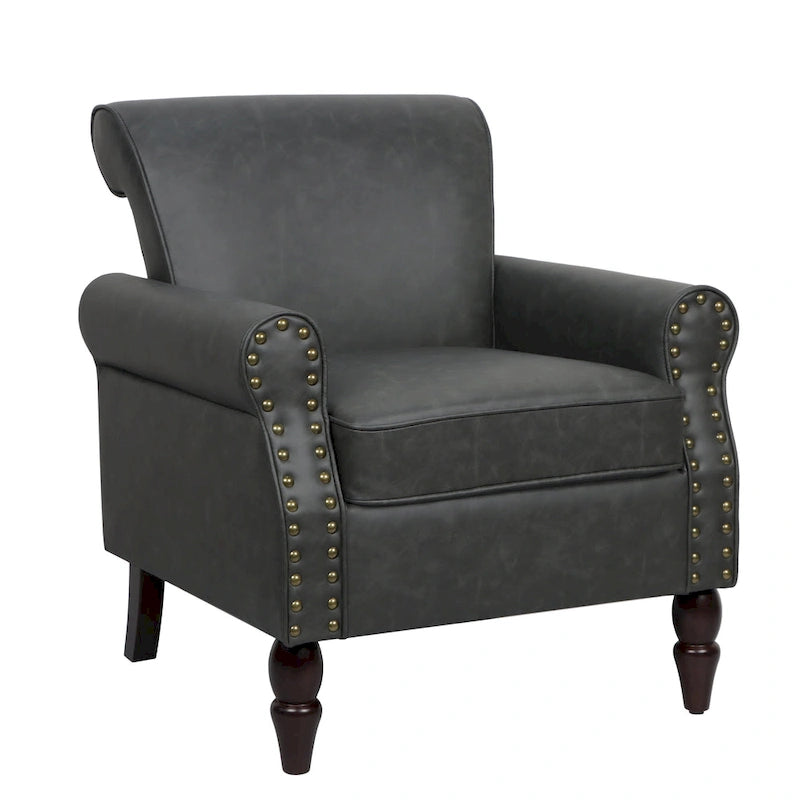 Faux Leather Accent Armchair with Nailhead Trim
