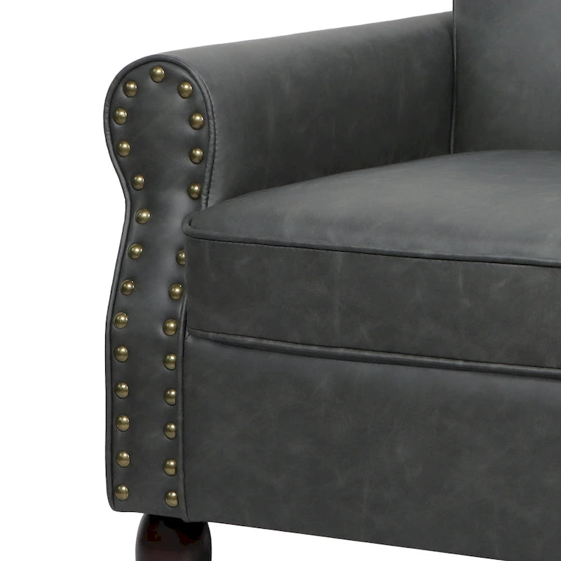Faux Leather Accent Armchair with Nailhead Trim