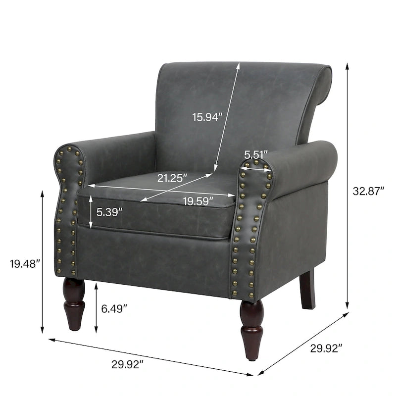 Faux Leather Accent Armchair with Nailhead Trim