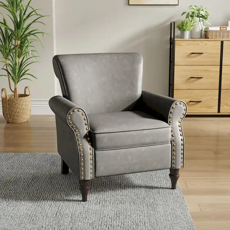 Faux Leather Accent Armchair with Nailhead Trim