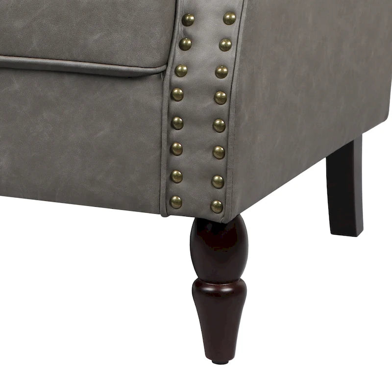 Faux Leather Accent Armchair with Nailhead Trim