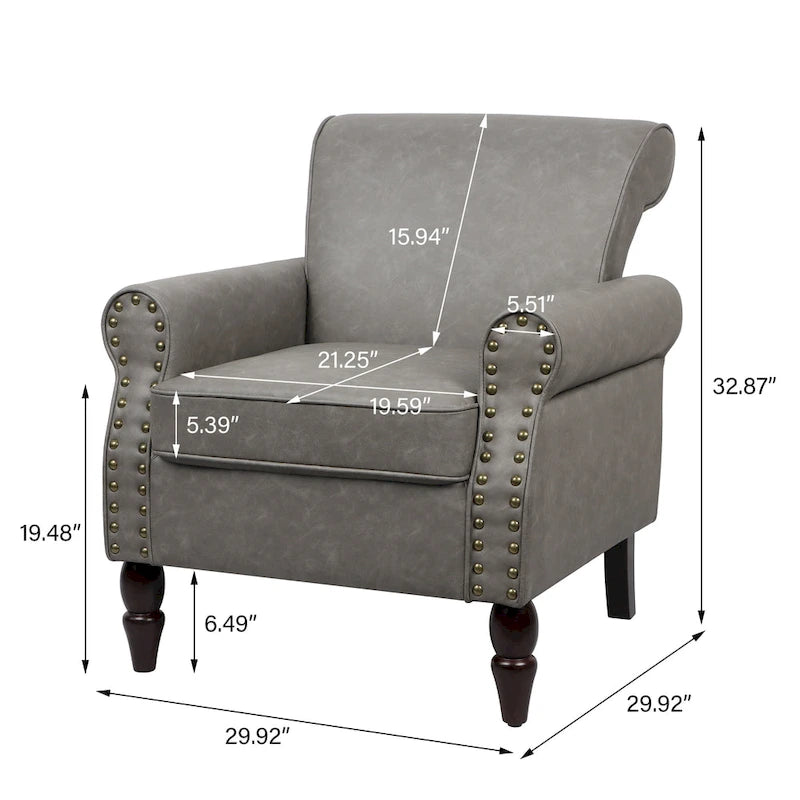 Faux Leather Accent Armchair with Nailhead Trim