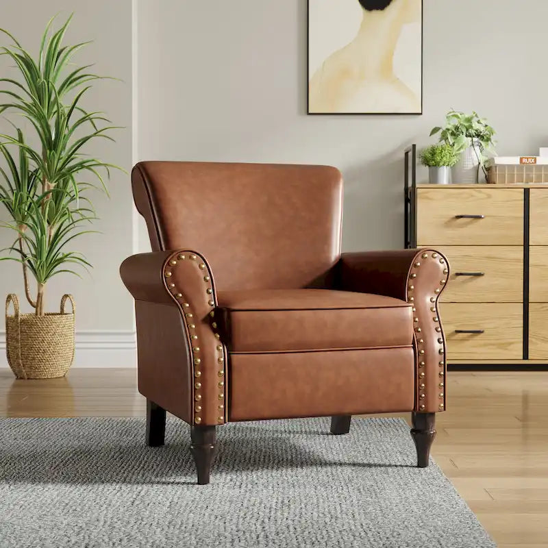 Faux Leather Accent Armchair with Nailhead Trim