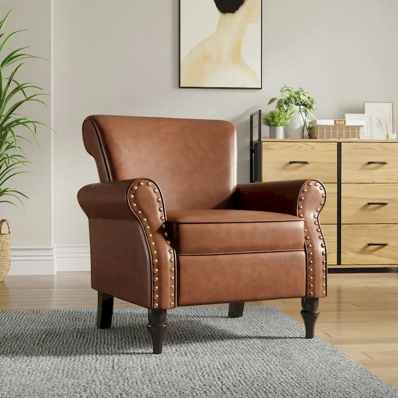 Faux Leather Accent Armchair with Nailhead Trim