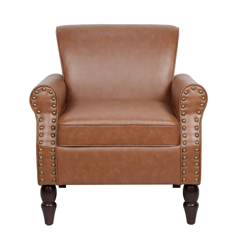 Faux Leather Accent Armchair with Nailhead Trim