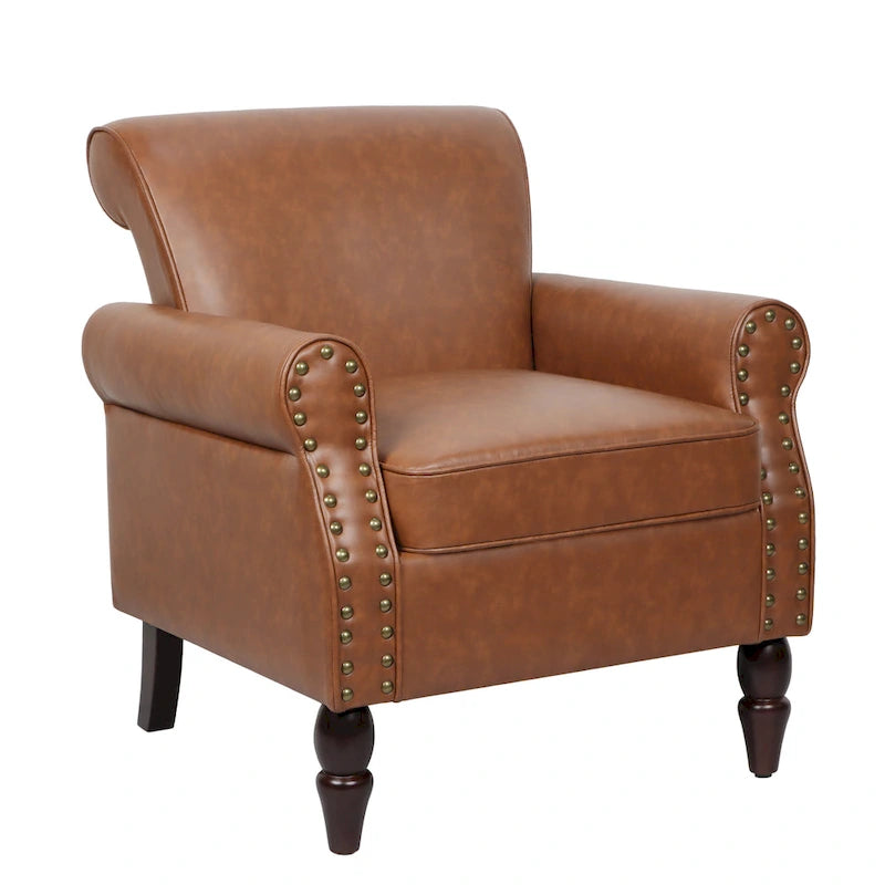 Faux Leather Accent Armchair with Nailhead Trim