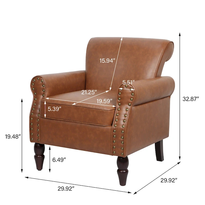 Faux Leather Accent Armchair with Nailhead Trim