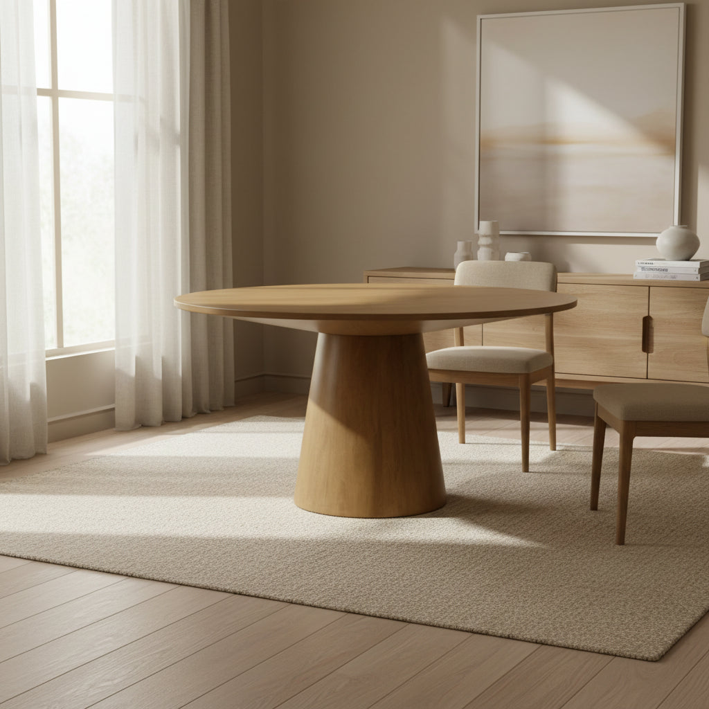 47 Inch Dining Table, Round Tabletop, Pedestal Base, Brown Finish