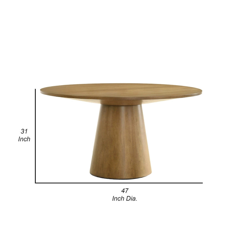 47 Inch Dining Table, Round Tabletop, Pedestal Base, Brown Finish