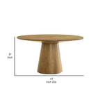 47 Inch Dining Table, Round Tabletop, Pedestal Base, Brown Finish
