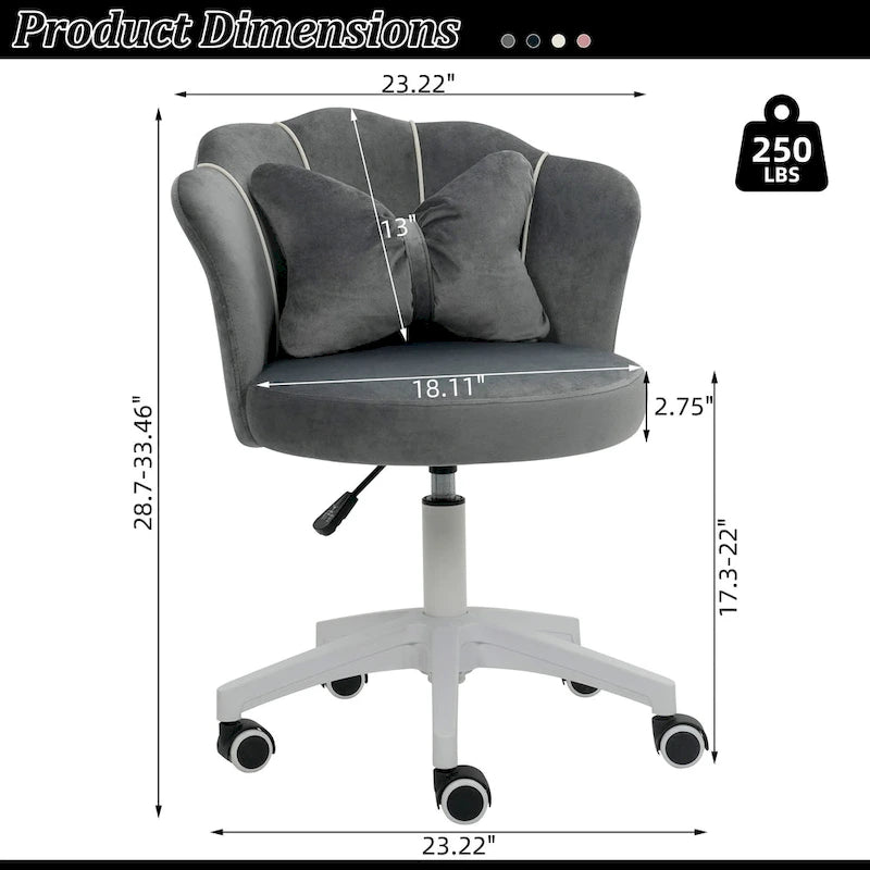 Modern Velvet Task Chair 360 Swivel Adjustable Height Office Chair