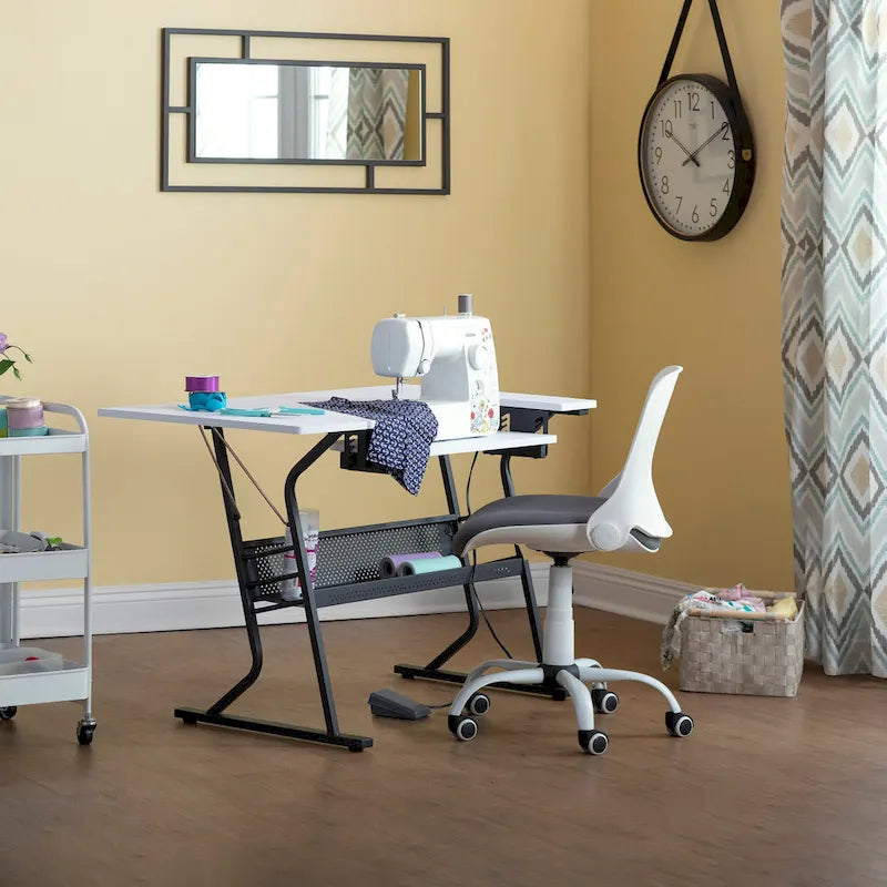 Sewing and Crafting Table, White or Maple Top