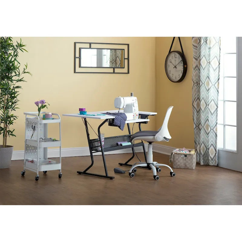Sewing and Crafting Table, White or Maple Top
