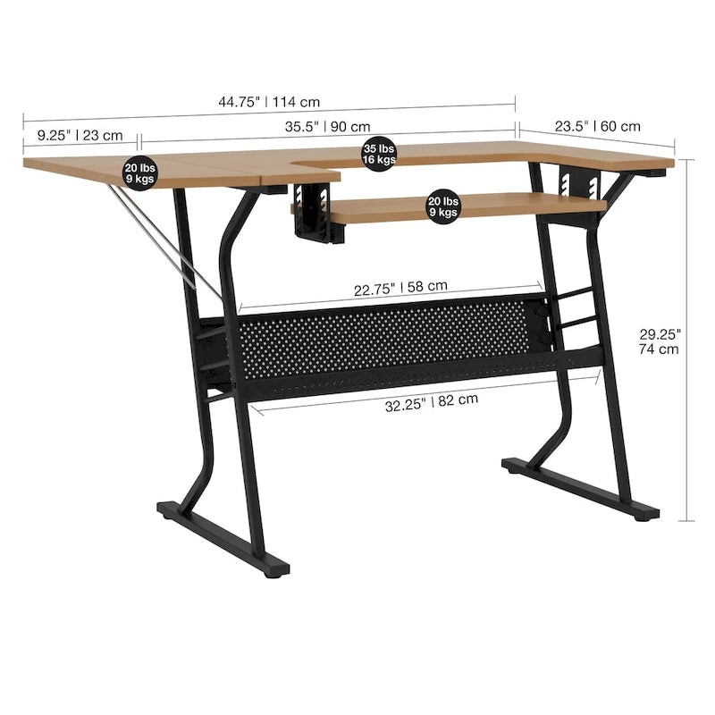 Sewing and Crafting Table, White or Maple Top