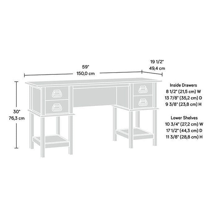 Writing Desk with Glacier Oak Finish and 2 Drawers
