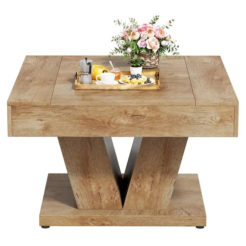31.5 Inches Wood Coffee Table Square Center Cocktail Tea Table
