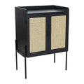 Solid Wood Bar Cabinet with Metal Legs and Woven Cane Doors