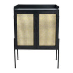 Solid Wood Bar Cabinet with Metal Legs and Woven Cane Doors