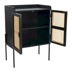 Solid Wood Bar Cabinet with Metal Legs and Woven Cane Doors