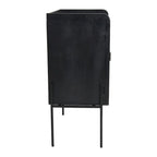 Solid Wood Bar Cabinet with Metal Legs and Woven Cane Doors