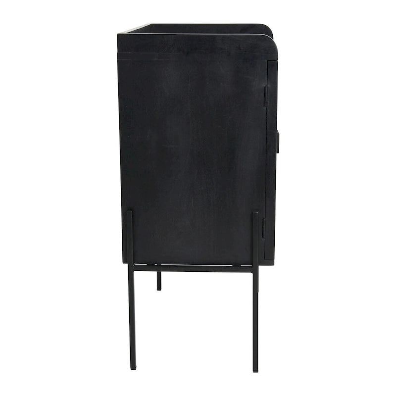 Solid Wood Bar Cabinet with Metal Legs and Woven Cane Doors