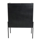Solid Wood Bar Cabinet with Metal Legs and Woven Cane Doors