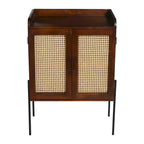 Solid Wood Bar Cabinet with Metal Legs and Woven Cane Doors