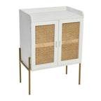 Solid Wood Bar Cabinet with Metal Legs and Woven Cane Doors