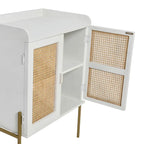 Solid Wood Bar Cabinet with Metal Legs and Woven Cane Doors