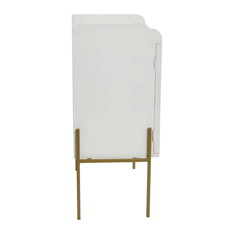 Solid Wood Bar Cabinet with Metal Legs and Woven Cane Doors