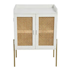 Solid Wood Bar Cabinet with Metal Legs and Woven Cane Doors
