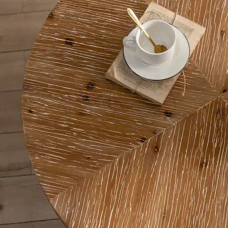 31.29" Round Splicing Coffee Table - Fir Wood Top with Gold Cross Legs