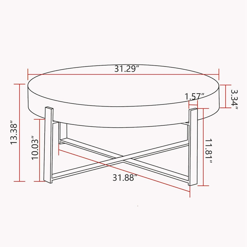 31.29" Round Splicing Coffee Table - Fir Wood Top with Gold Cross Legs