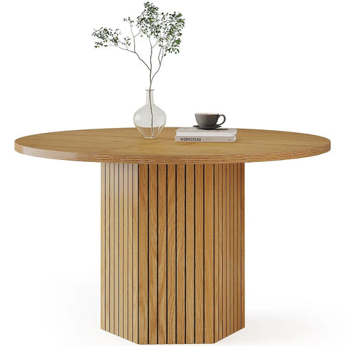 47-Inch Round MDF Dining Table with Hexagonal Pedestal - Seats 4