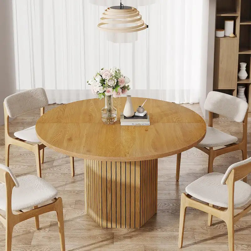 47-Inch Round MDF Dining Table with Hexagonal Pedestal - Seats 4
