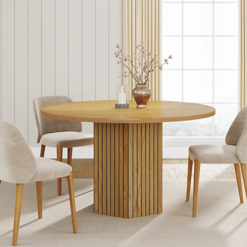 47-Inch Round MDF Dining Table with Hexagonal Pedestal - Seats 4