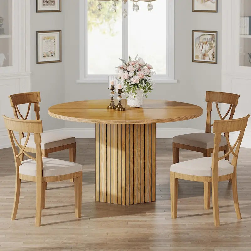 47-Inch Round MDF Dining Table with Hexagonal Pedestal - Seats 4