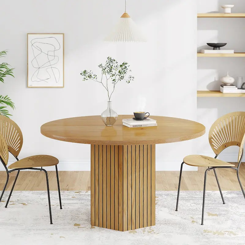 47-Inch Round MDF Dining Table with Hexagonal Pedestal - Seats 4