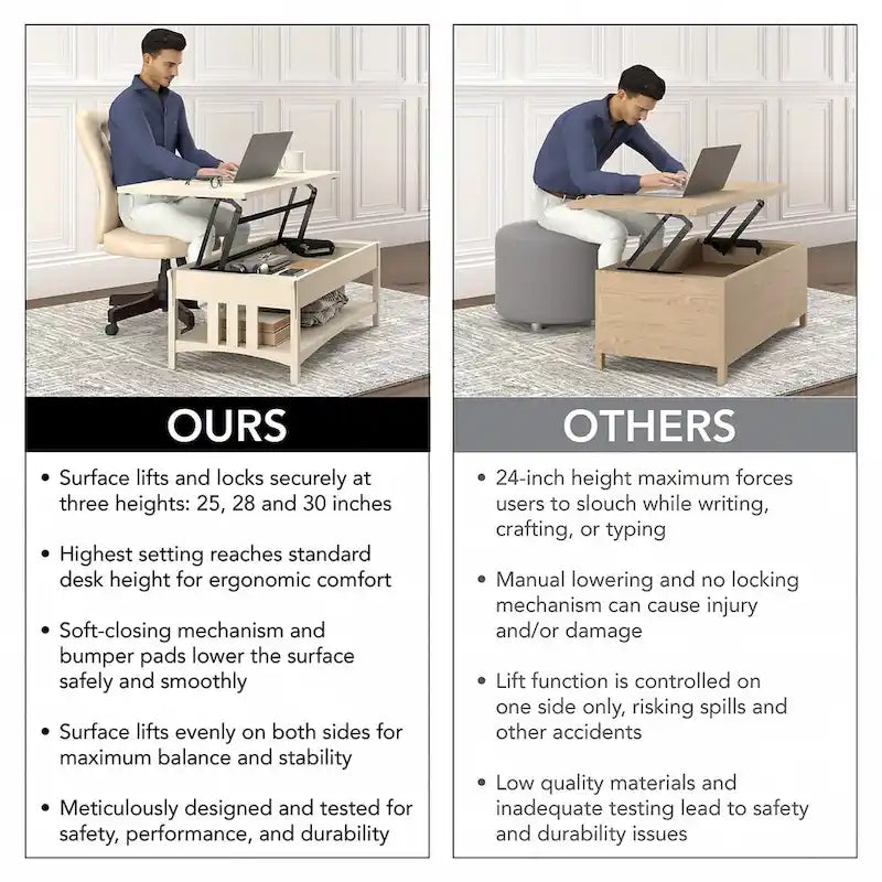 Lift Top Coffee Table Desk with Storage